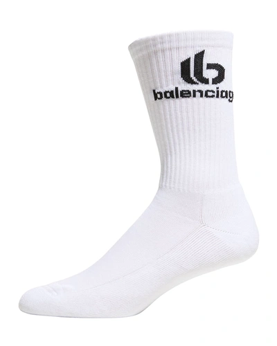 Shop Balenciaga Men's Double B Logo Socks In Blanc/noir