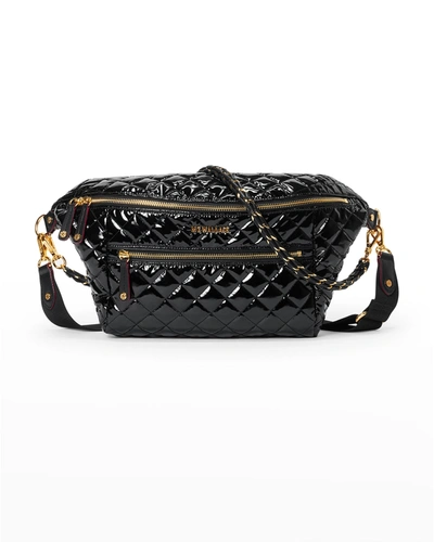 Shop Mz Wallace Crosby Patent Quilted Sling Belt Bag In Black Lacquer Cro