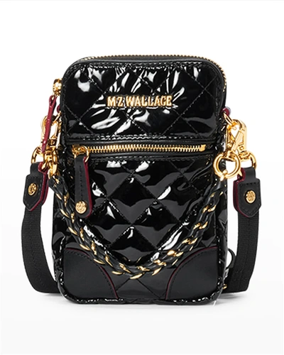 Shop Mz Wallace Patent Quilted Micro Crossbody Bag In Black Lacquer Cro