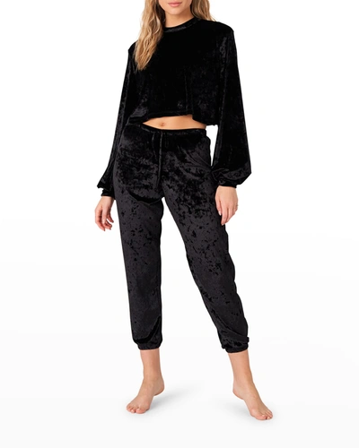 Shop Onzie Cropped Drawstring Velvet Sweatpants In Black Crushed Vel