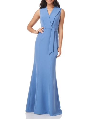 Shop Kay Unger Cecily V-neck Gown In Mediterranean Blu