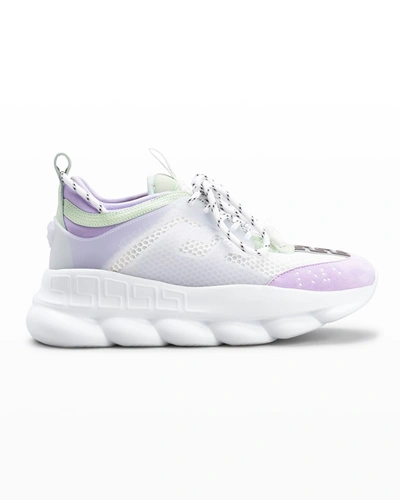 Shop Versace Chain Reaction Mesh Chunky-heel Sneakers In Orchid White