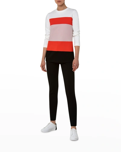 Shop Akris Punto Colorblock Striped Tunic Sweatshirt In Cream Blossom Pop
