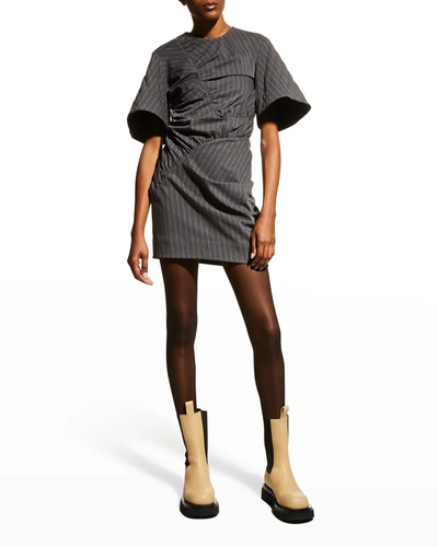 Ganni Pinstripe Stretch Mini Dress In Anthracite | ModeSens