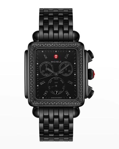 Shop Michele Xl Deco Black Diamond Watch With Bracelet Strap