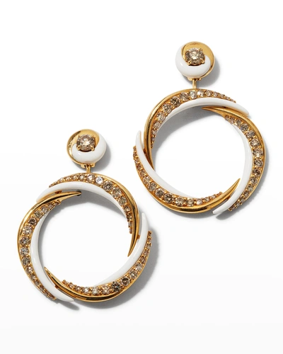 Shop Etho Maria 18k Yellow Gold Brown Diamond And White Enamel Earrings