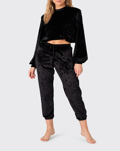 Shop Onzie Cropped Drawstring Velvet Sweatpants In Black Crushed Vel