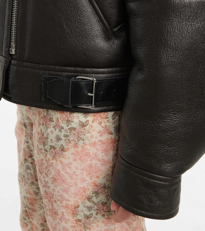 Shop Acne Studios Shearling And Leather Biker Jacket In Dark Brown Beige