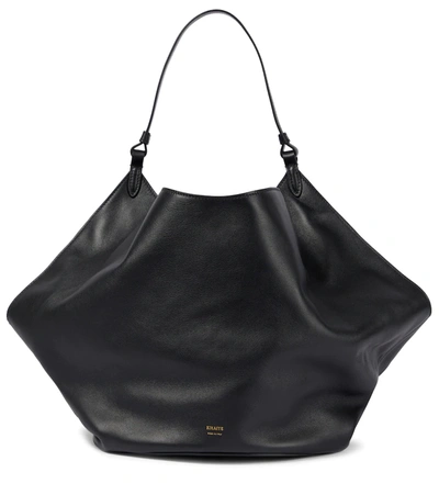 Shop Khaite Lotus Medium Leather Tote In Black