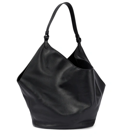 Shop Khaite Lotus Medium Leather Tote In Black