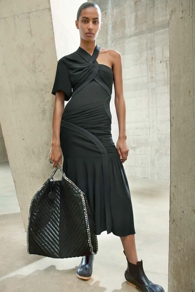 Shop Stella Mccartney Emmeline Crêpe One-shoulder Midi Dress In Black