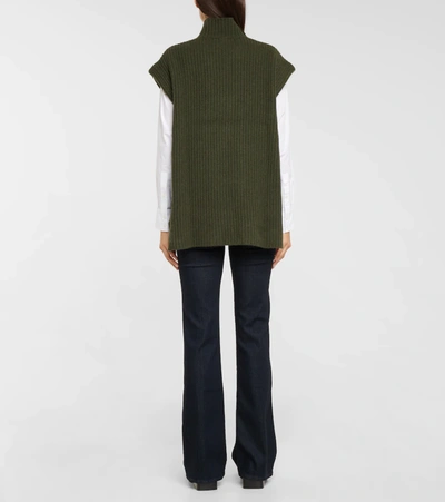 Shop Ganni Ribbed-knit Wool-blend Sweater Vest In Dark Green
