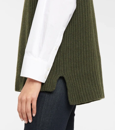 Shop Ganni Ribbed-knit Wool-blend Sweater Vest In Dark Green