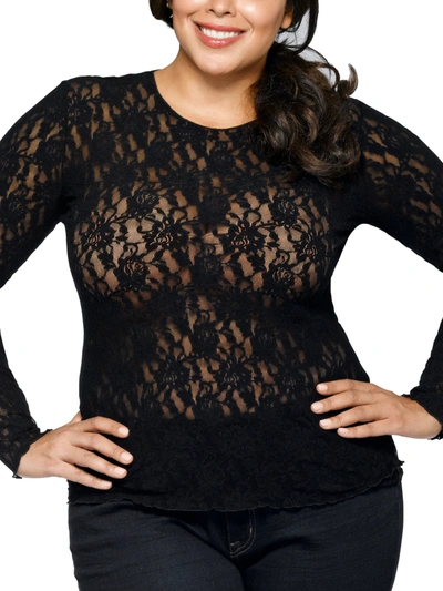 Shop Hanky Panky Plus Size Signature Lace Long Sleeve Top In Black