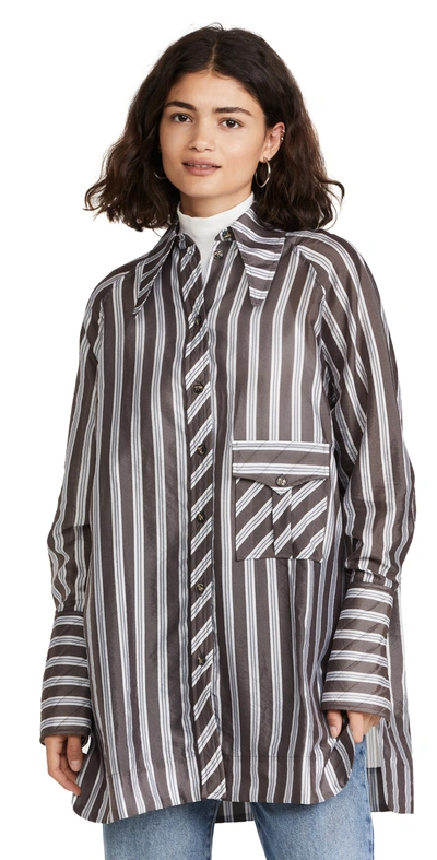 Shop Ganni Lightweight Stripe Shirt In Phantom