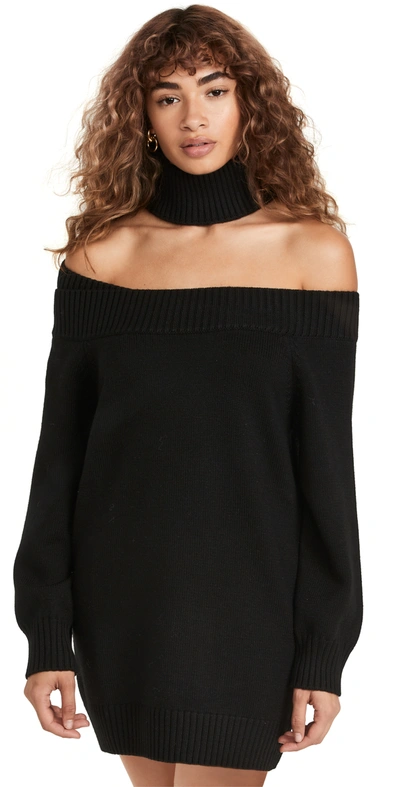 Shop Monse Off The Shoulder Turtleneck Knit Dress In Black