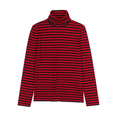 Shop Saint Laurent Striped Roll-neck Wool Top, Top, Red