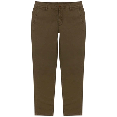 Shop Nudie Jeans Easy Alvin Navy Slim-leg Cotton Chinos, Chinos, Embroided In Olive