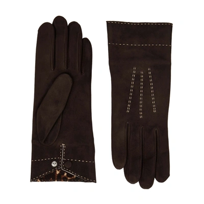 Shop Agnelle Emma Dark Brown Suede Gloves