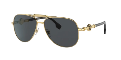 Versace Dark Grey Aviator Unisex Sunglasses Ve2236 100287 59 In Dark Grey
