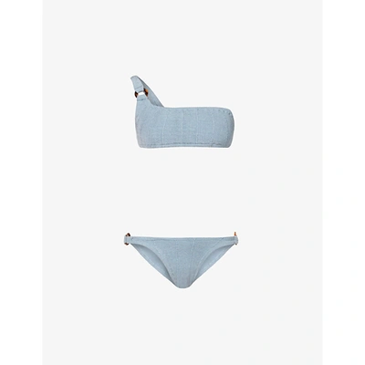 Shop Hunza G Womens Metallic Airforce Blue Zadie Nile One-shoulder Bikini Set 1 Size