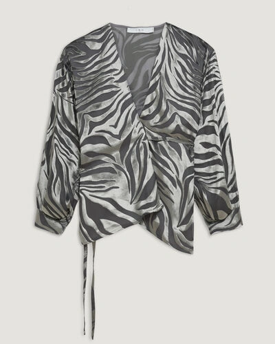 Shop Iro Nurat Zebra Print Velvet Wrap Top In Grey