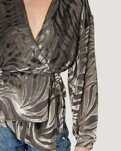 Shop Iro Nurat Zebra Print Velvet Wrap Top In Grey