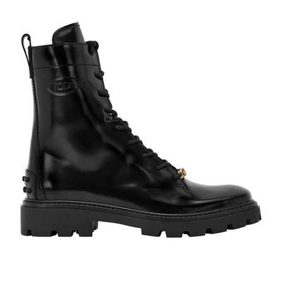 Shop Tod's Combat Boots In Nero Fondo Nero
