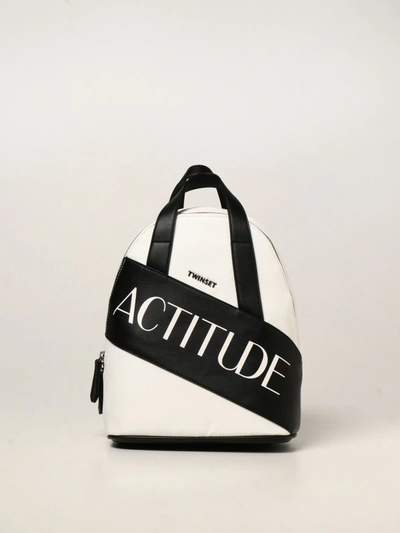 Shop Actitude Twinset Twinset Actitude Backpack In Synthetic Leather And Canvas In White