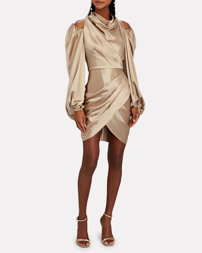 Shop Acler Jefferson Draped Satin Mini Dress In Gold