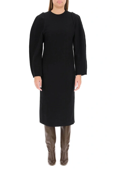 Shop Lemaire Wool Midi Dress In Black