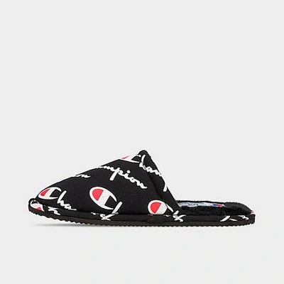 Shop Champion Big Kids' Allover Script Sleepover Slippers Shoes In Black