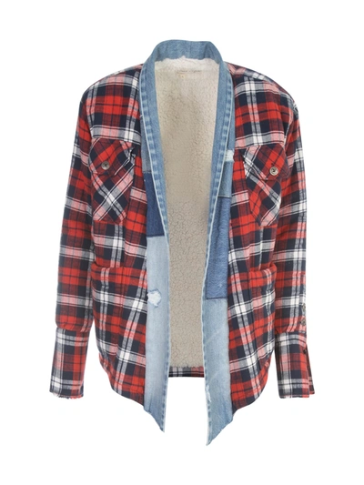 Shop Greg Lauren Red Plaid Sherpa Lined Gl1 Shirt In Blue Red Plaid