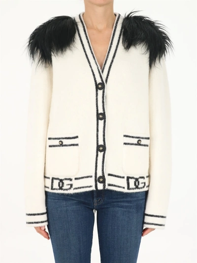 Shop Dolce & Gabbana Cashmere And Faux Fur Cardigan In White