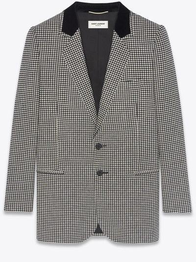 Shop Saint Laurent Single-breasted Jacket In Houndstooth In Multicolor