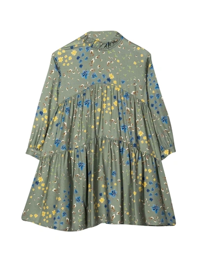 Shop Il Gufo Pleated Floral Print Dress In Verde