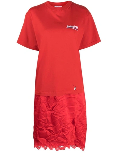 Shop Balenciaga T-shirt Slip Dress Red