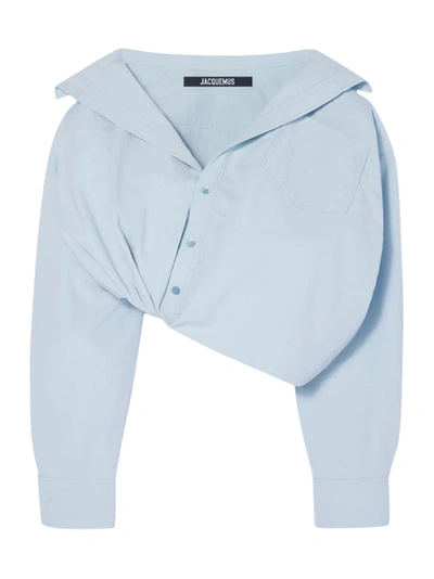 Shop Jacquemus La Chemise Mejean Blouse Light Blue