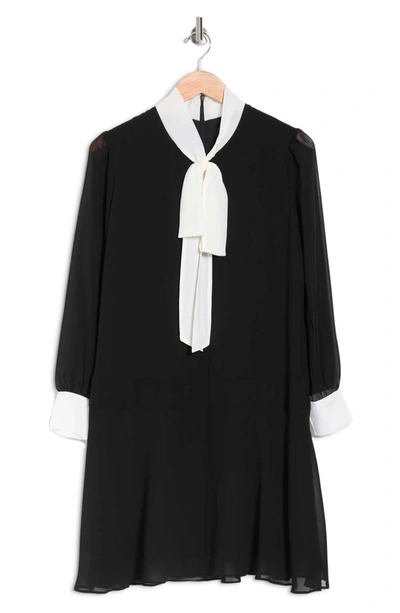 Shop Alexia Admor Drop Waist Tie Neck Long Sleeve Dress In Black/ White