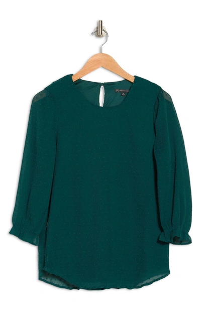 Shop Adrianna Papell Textured Clip Dot 3/4 Sleeve Top In Evergreen