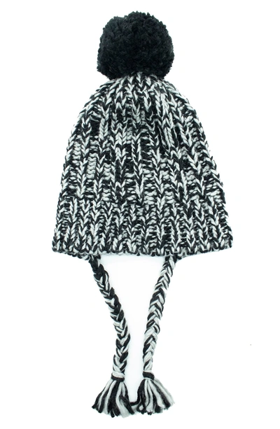 Shop Portolano Knit Earflap Pompom Beanie In Black/ Grey