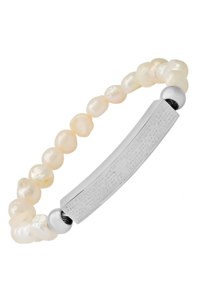 Shop Hmy Jewelry Freshwater Pearl Engraved Prayer Bracelet In Metallic