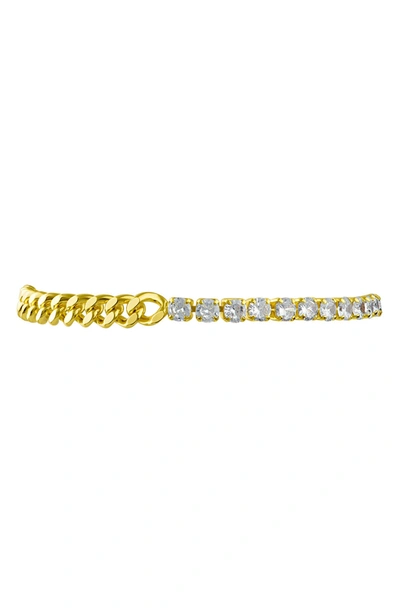 Shop Cz By Kenneth Jay Lane Half Cz Tennis & Curb Chain Bracelet In Clear/ Gold
