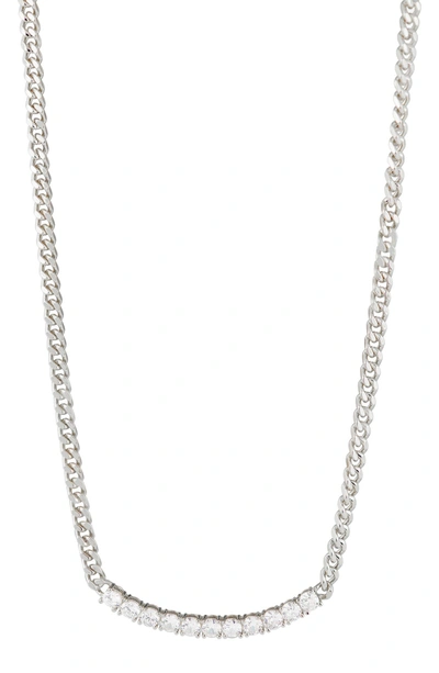Shop Cz By Kenneth Jay Lane Cz Curved Bar Pendant Necklace In Clear/ Silver