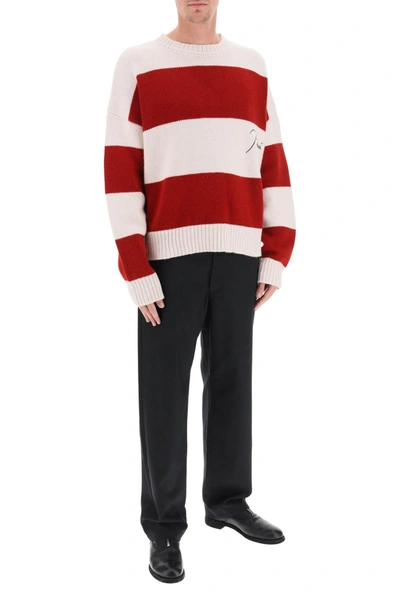 Shop Rhude Striped Sweater With Embroidered Logo In White,red