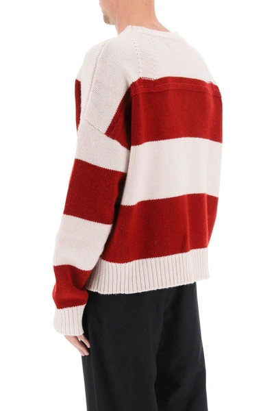 Shop Rhude Striped Sweater With Embroidered Logo In White,red