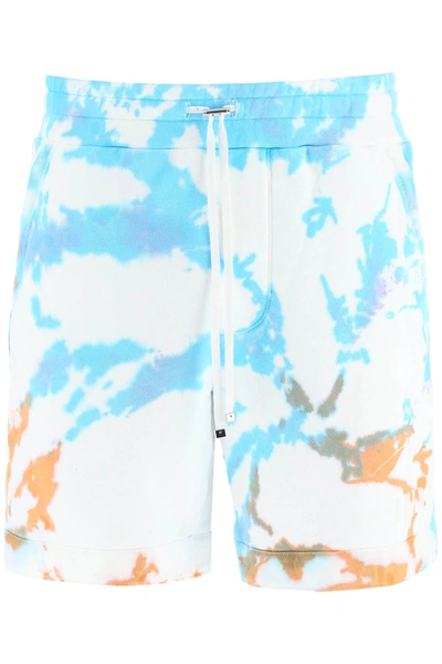Shop Amiri Tie-dye Shorts With Core Logo In White,light Blue,orange