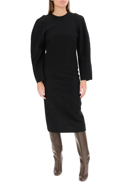 Shop Lemaire Wool Midi Dress In Black