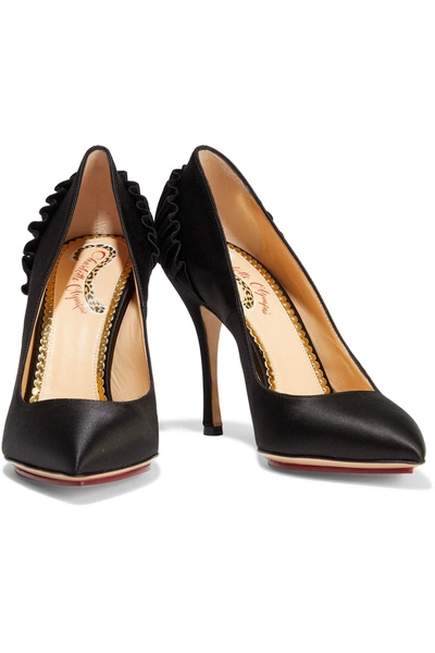 Shop Charlotte Olympia Blake Pleated Satin Pumps In Black
