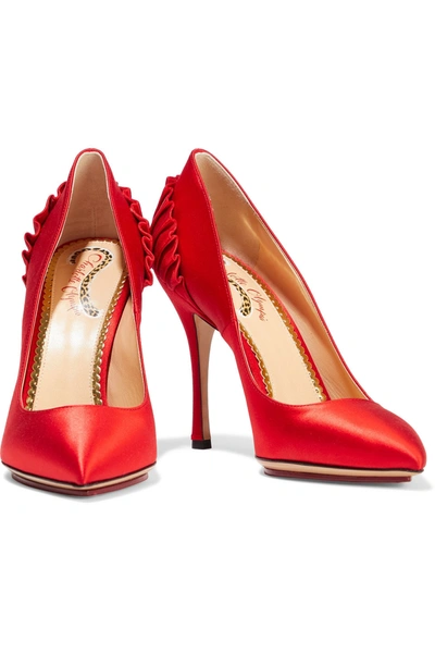 Shop Charlotte Olympia Blake Pleated Satin Pumps In Red